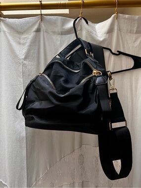 Black Womens Shoulder Bag with Gold Hardware